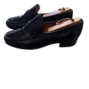 A.Testoni Men's Black & Red Leather Slip-On Oxford Dress Shoes Size 6.5